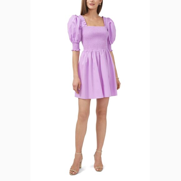 NWT 1. STATE Puff Sleeve Smocked Mini Dress, Sz XL, Purple Spring Flirty Fun - Picture 1 of 10